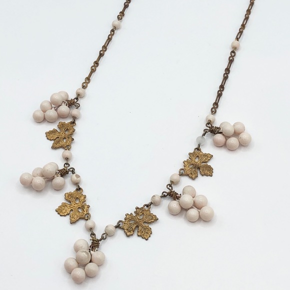 Antique White Grape Vine Leaves Sterling Silver Necklace - Picture 3 of 5